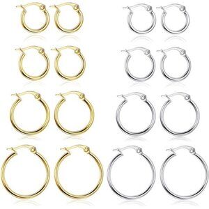 Gold Hoop Earrings Set Stainless Steel Rounded Small Hoop Earrings Set for Women